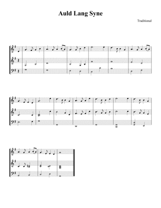 Auld Lang Syne three part harmony (2 violins, cello) 1-page score
