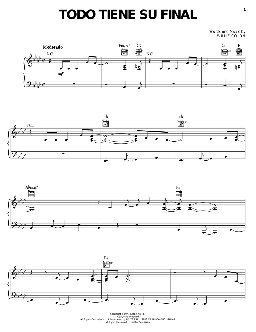 Todo Tiene Su Final Piano, Vocal, Guitar scores gallery preview page 1