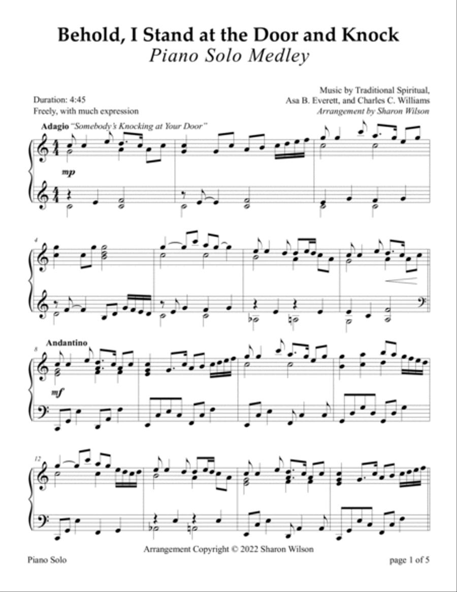 Revelation 3:20 Trilogy: Behold, I Stand at the Door and Knock Medley (3 Piano Solos plus a Medley) Piano Solo scores gallery preview page 5