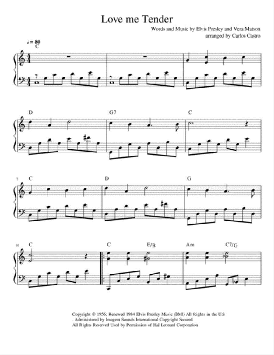 Love Me Tender Love Me Tender Piano Solo scores gallery preview page 1