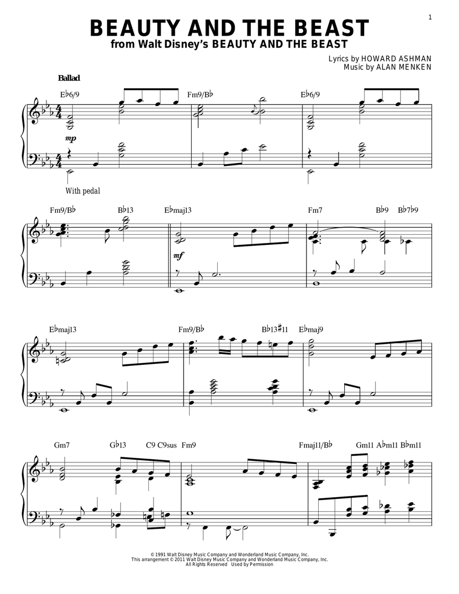 Beauty And The Beast [Jazz version] (arr. Brent Edstrom) Piano Solo scores gallery preview page 1