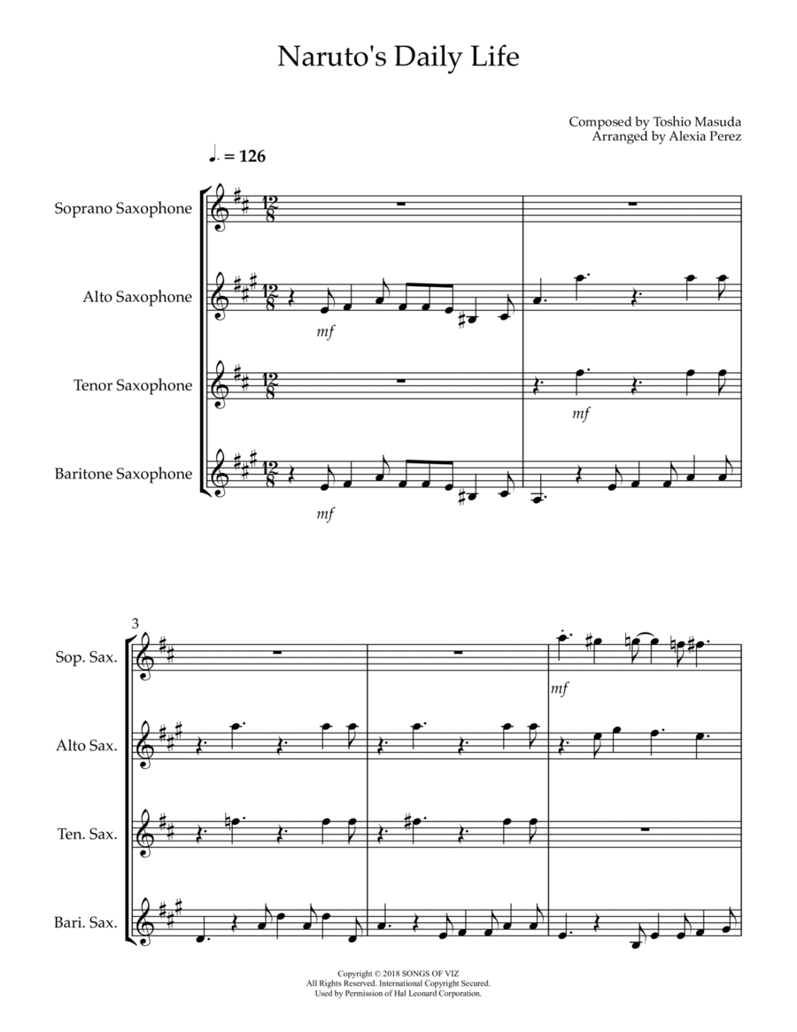 Naruto's Daily Life Naruto's Daily Life Woodwind Quartet scores gallery preview page 1