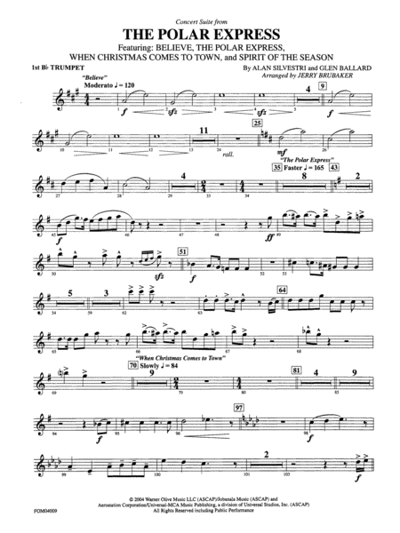 The Polar Express, Concert Suite from: 1st B-flat Trumpet
