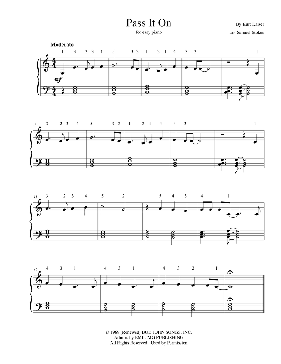 Pass It On Easy Piano scores gallery preview page 1