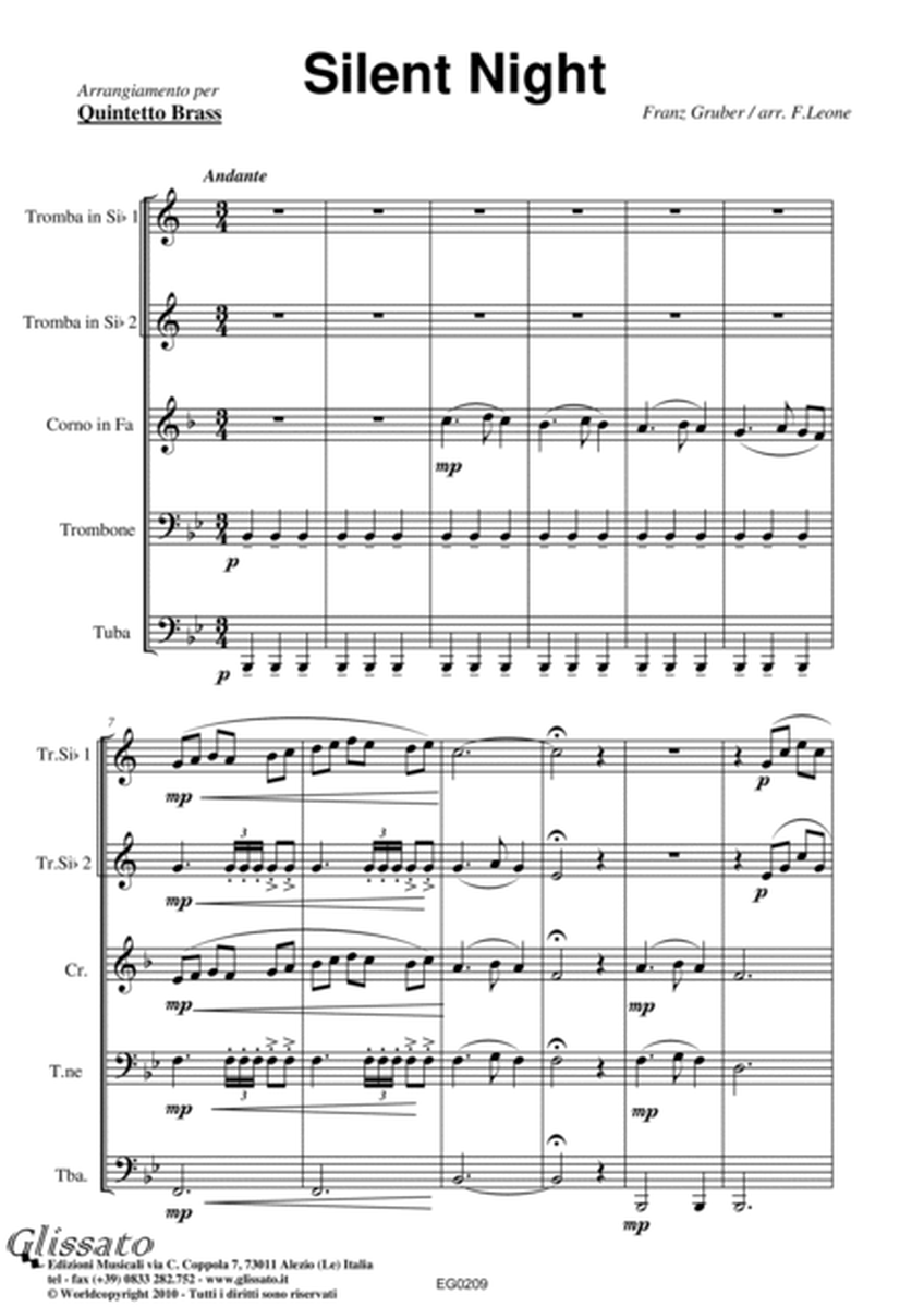 Silent Night - Brass Quintet/Ensemble (score + 11 parts) image number null