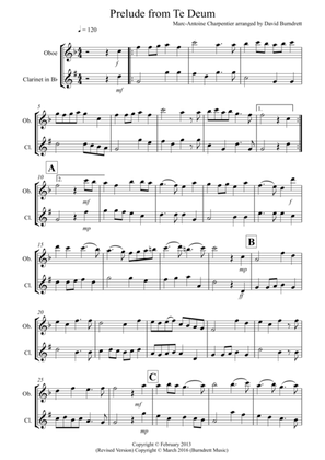 Prelude from Te Deum for Oboe and Clarinet Duet