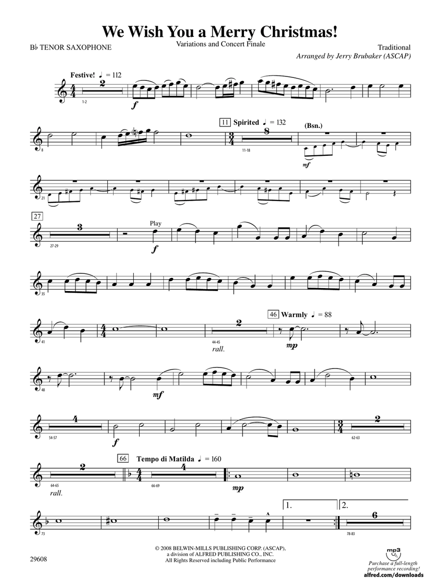 We Wish You a Merry Christmas!: B-flat Tenor Saxophone