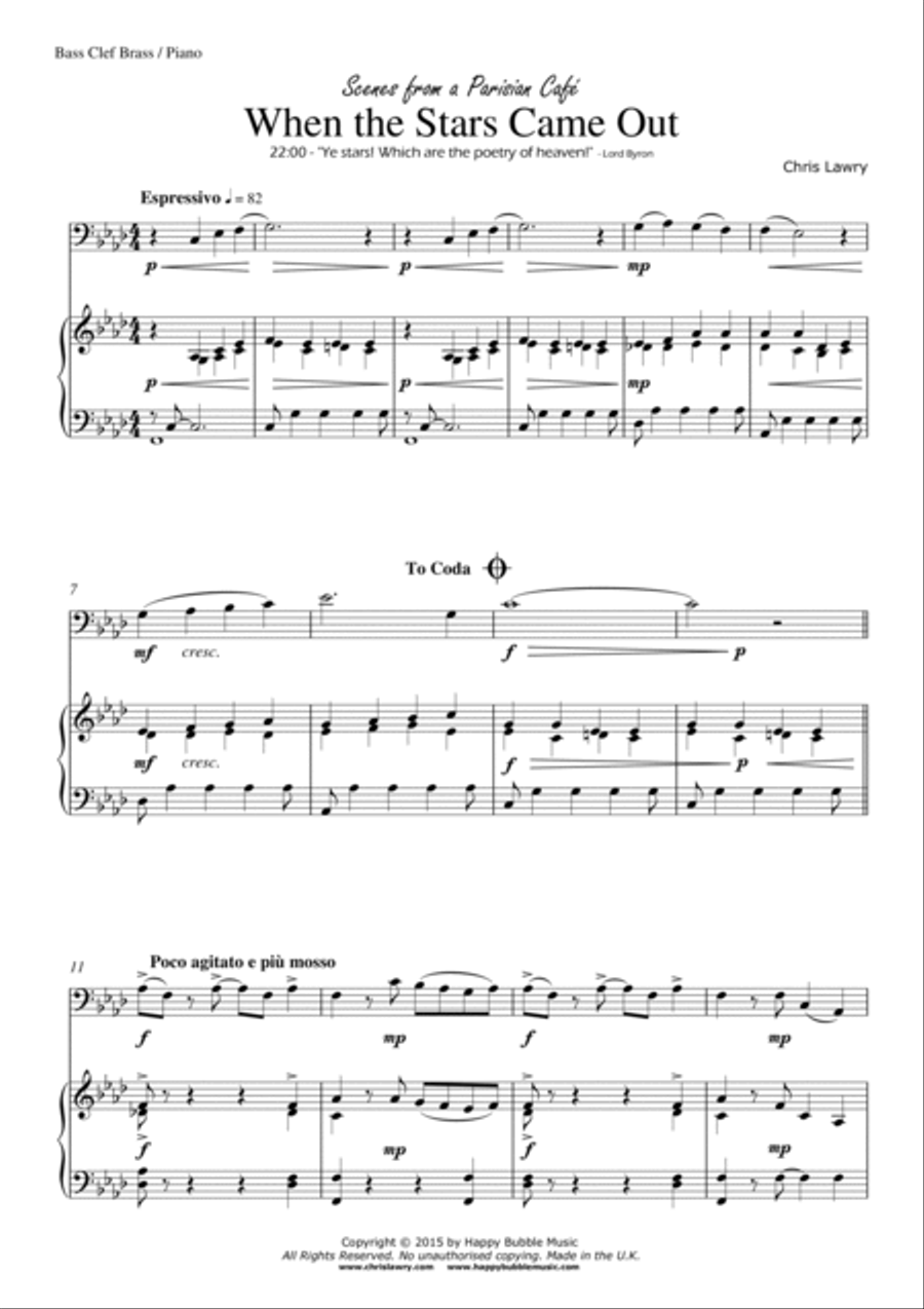 When the Stars Came Out - for Low Brass [Bass Clef] & Piano (from Scenes from a Parisian Cafe) Brass Duet scores gallery preview page 3