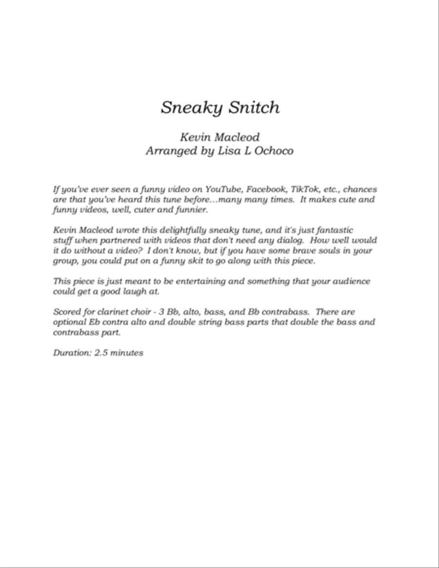 Sneaky Snitch Clarinet Choir scores gallery preview page 5