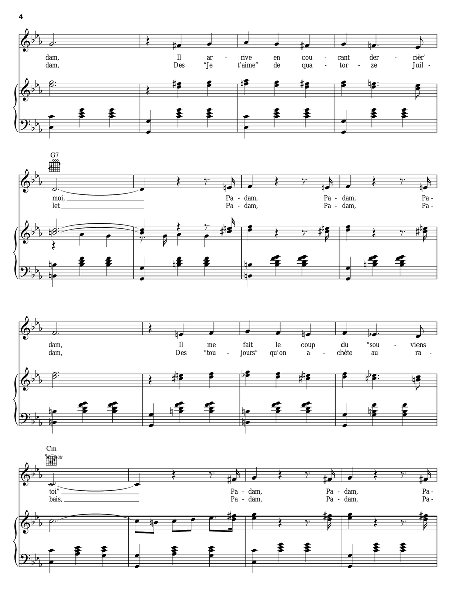 Padam Padam Piano, Vocal, Guitar scores gallery preview page 4