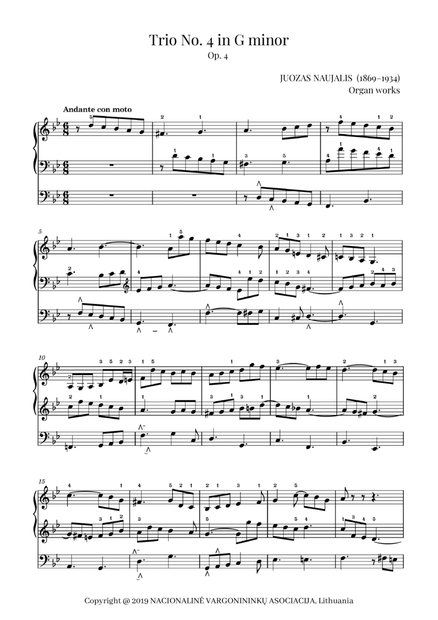 Trio No. 4 in G minor, Op. 4 by Juozas Naujalis (1869–1934) Organ Solo scores gallery preview page 1