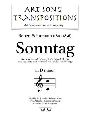 Book cover for SCHUMANN: Sonntag, Op. 79 no. 6 (transposed to D major)
