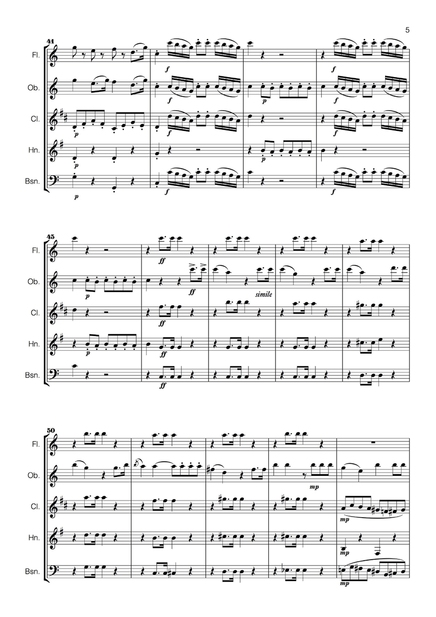 Non Più Andrai from The Marriage of Figaro (Mozart) for Wind Quintet Woodwind Quintet scores gallery preview page 5
