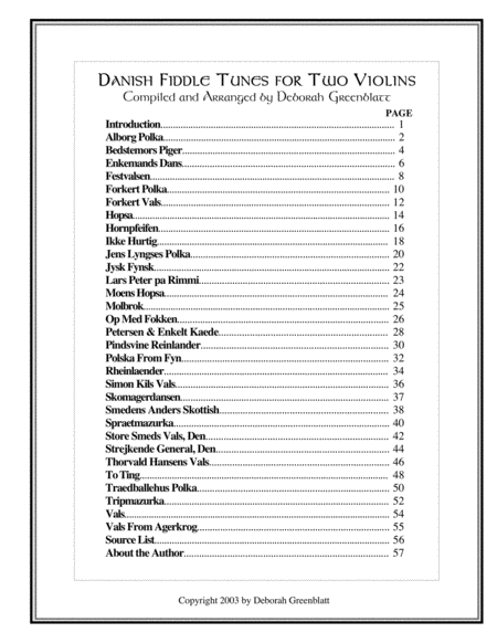Danish Fiddle Tunes for Two Violins