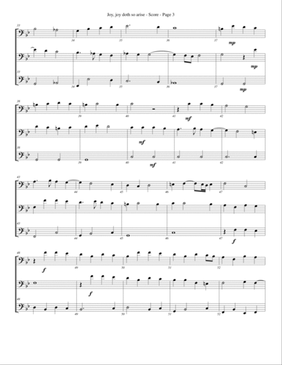 Joy, joy doth so arise for Trombone or Low Brass Trio Trombone Trio scores gallery preview page 3