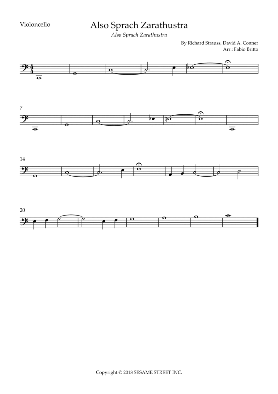 Also Sprach Zarathustra Cello Solo scores gallery preview page 1