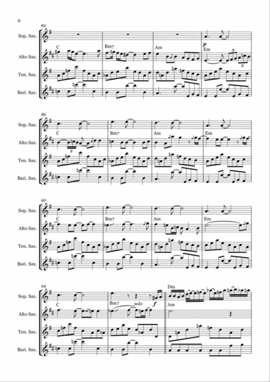 Sweet Child O' Mine Saxophone Quartet scores gallery preview page 6