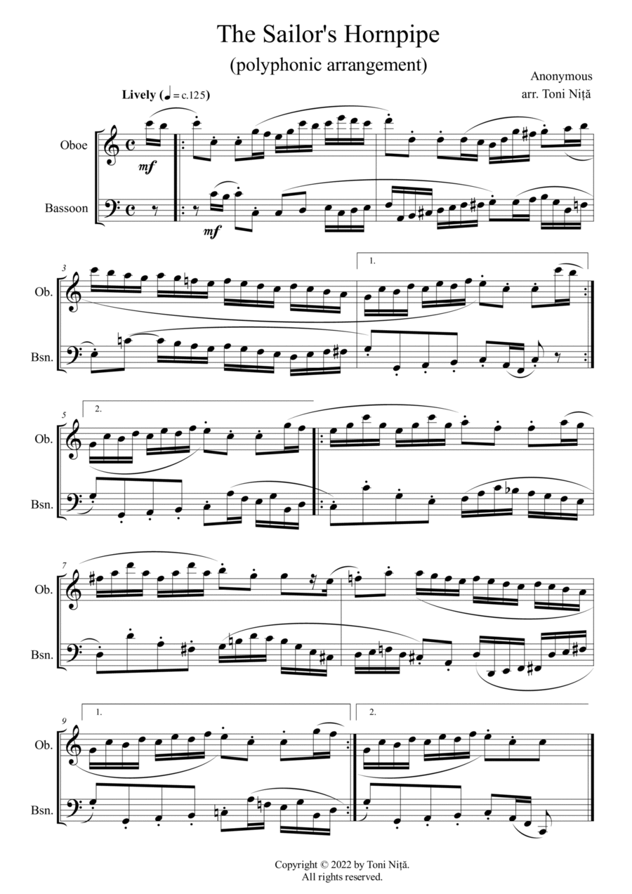 The Sailor's Hornpipe (Oboe & Bassoon duet) Woodwind Duet scores gallery preview page 1