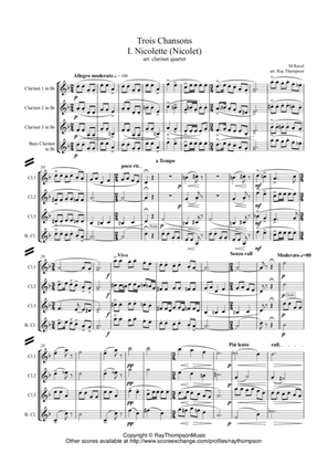 Ravel: Trois Chansons (Three Songs) (includes Three Lovely Birds of Paradise) - clarinet quartet