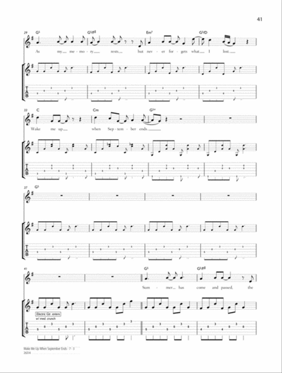 Wake Me Up When September Ends Electric Guitar scores gallery preview page 3
