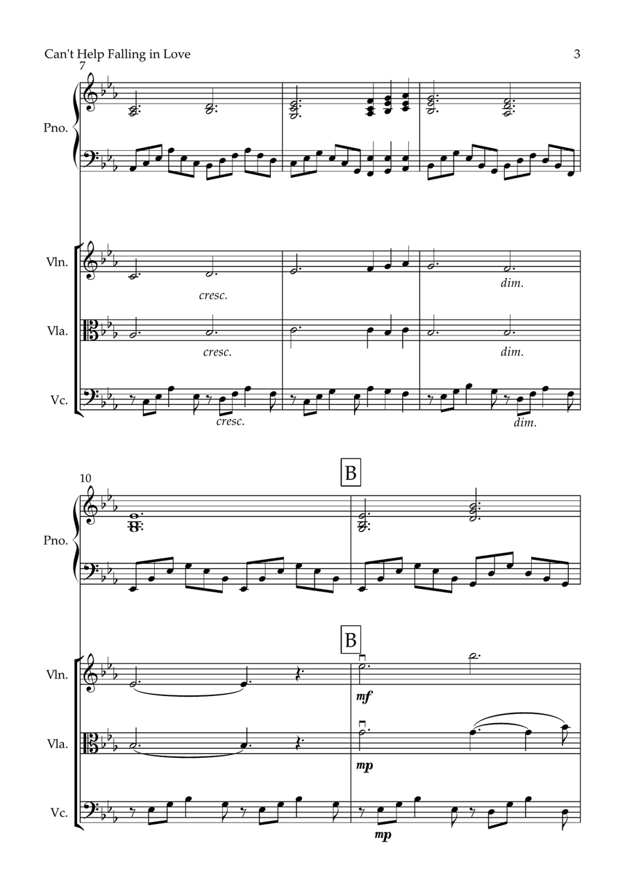 Can't Help Falling In Love Piano Quartet scores gallery preview page 3