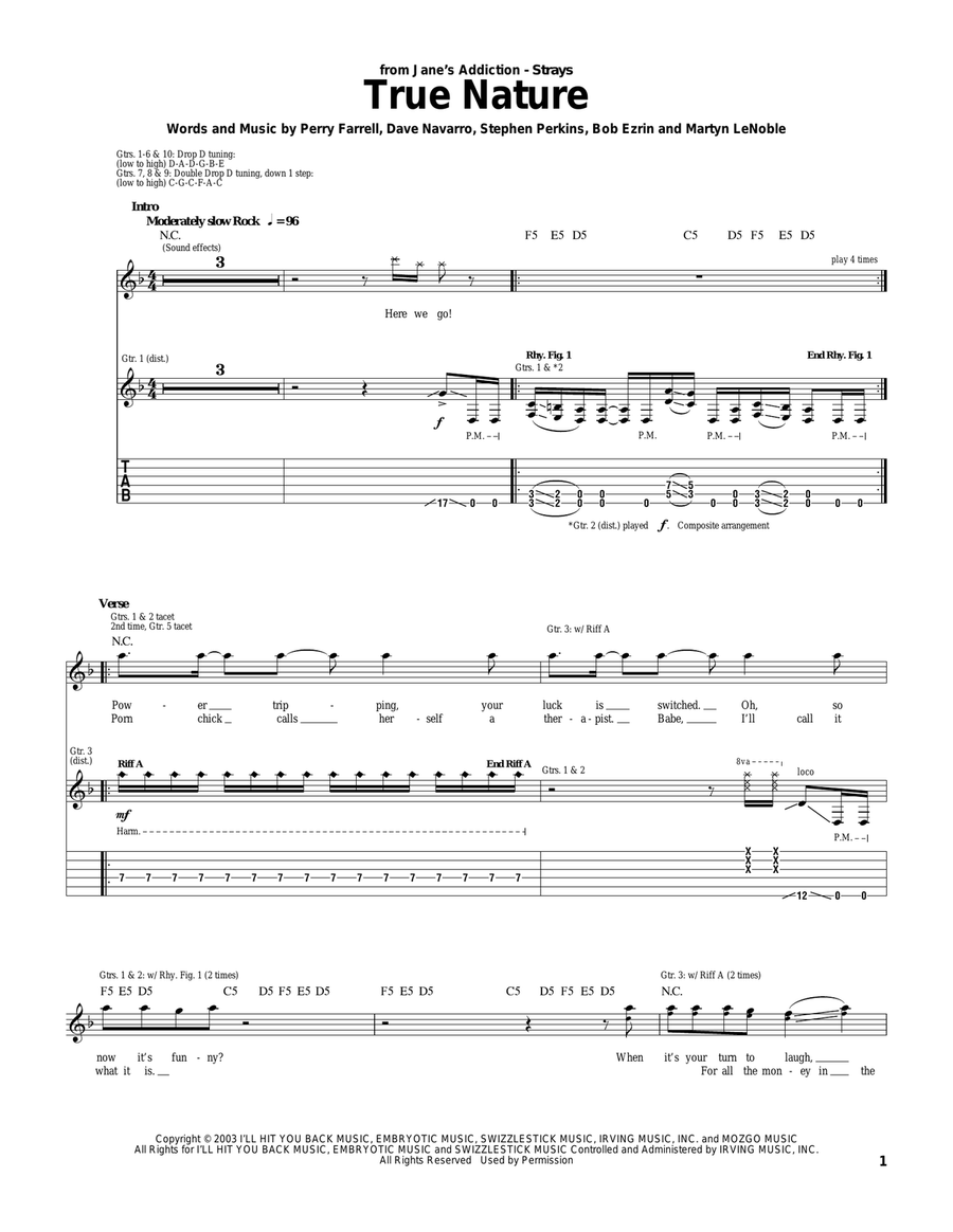 True Nature True Nature Guitar Tablature scores gallery preview page 1