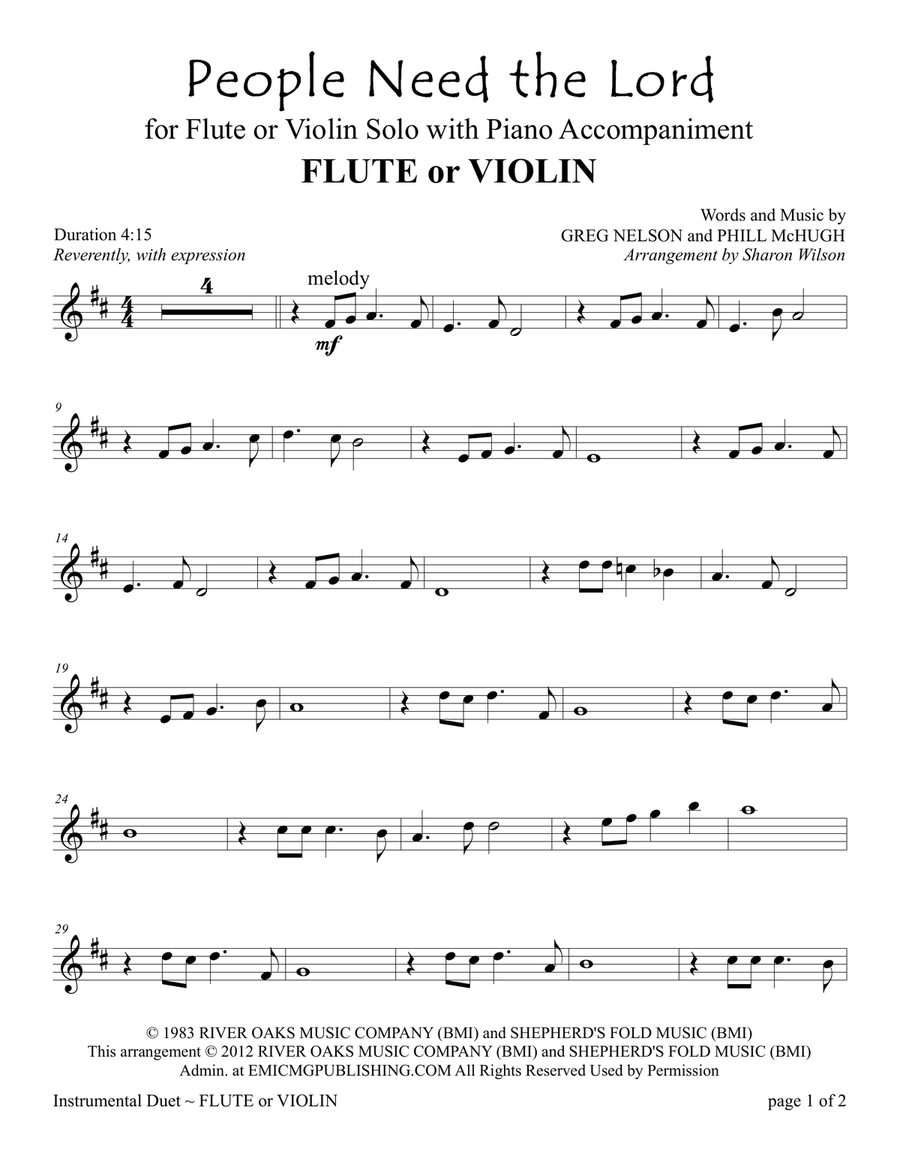 People Need The Lord Violin Solo scores gallery preview page 1