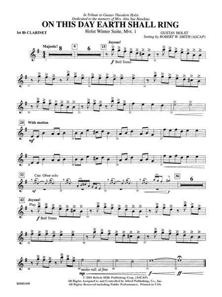 On This Day Earth Shall Ring (Holst Winter Suite, Mvt. I): 1st B-flat Clarinet