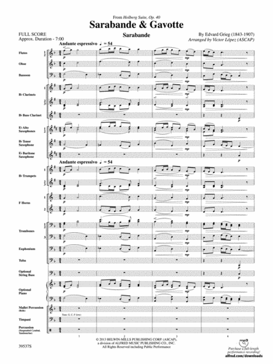 Sarabande & Gavotte (from the Holberg Suite, Op. 40): Score