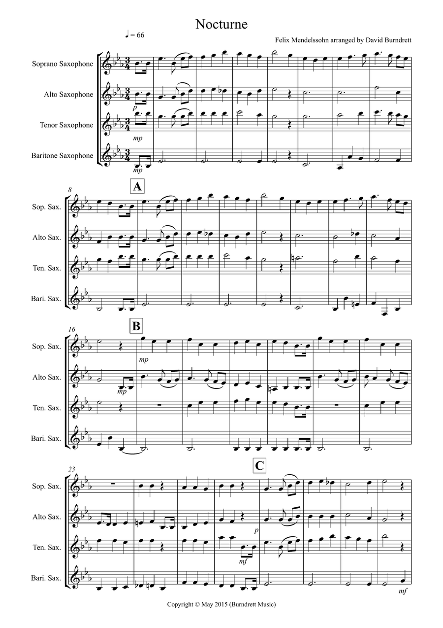 Nocturne (from A Midsummer Night's Dream) for Saxophone Quartet