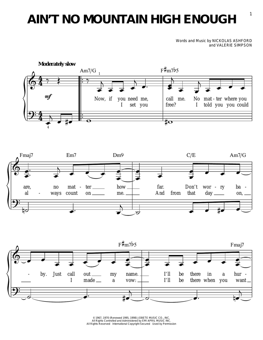 Ain't No Mountain High Enough Easy Piano scores gallery preview page 1