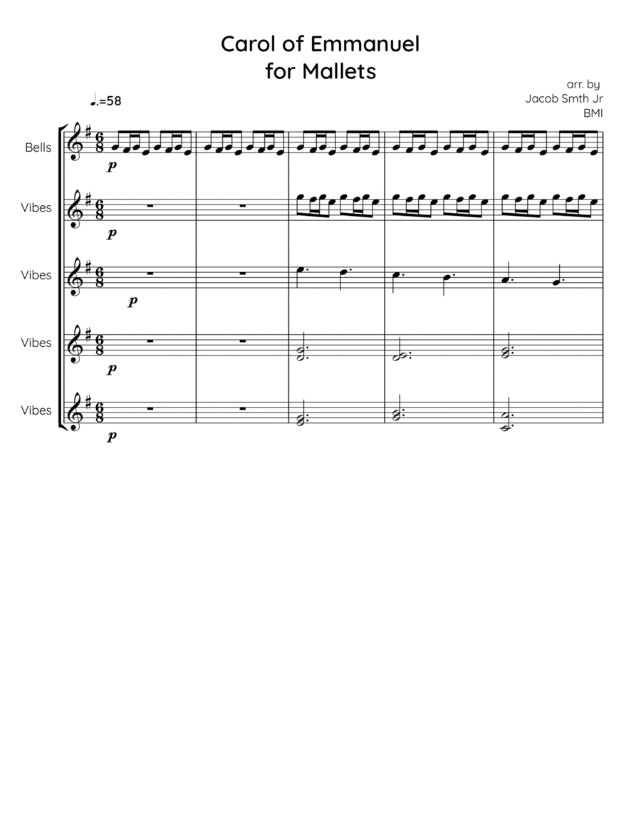 Carol of Emmanuel for Mallets Glockenspiel scores gallery preview page 1