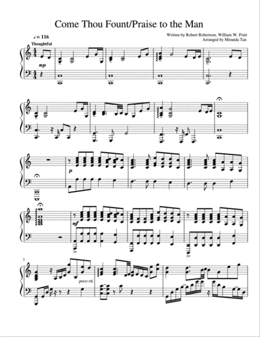 Come Thou Fount/Praise to the Man Piano Solo scores gallery preview page 1