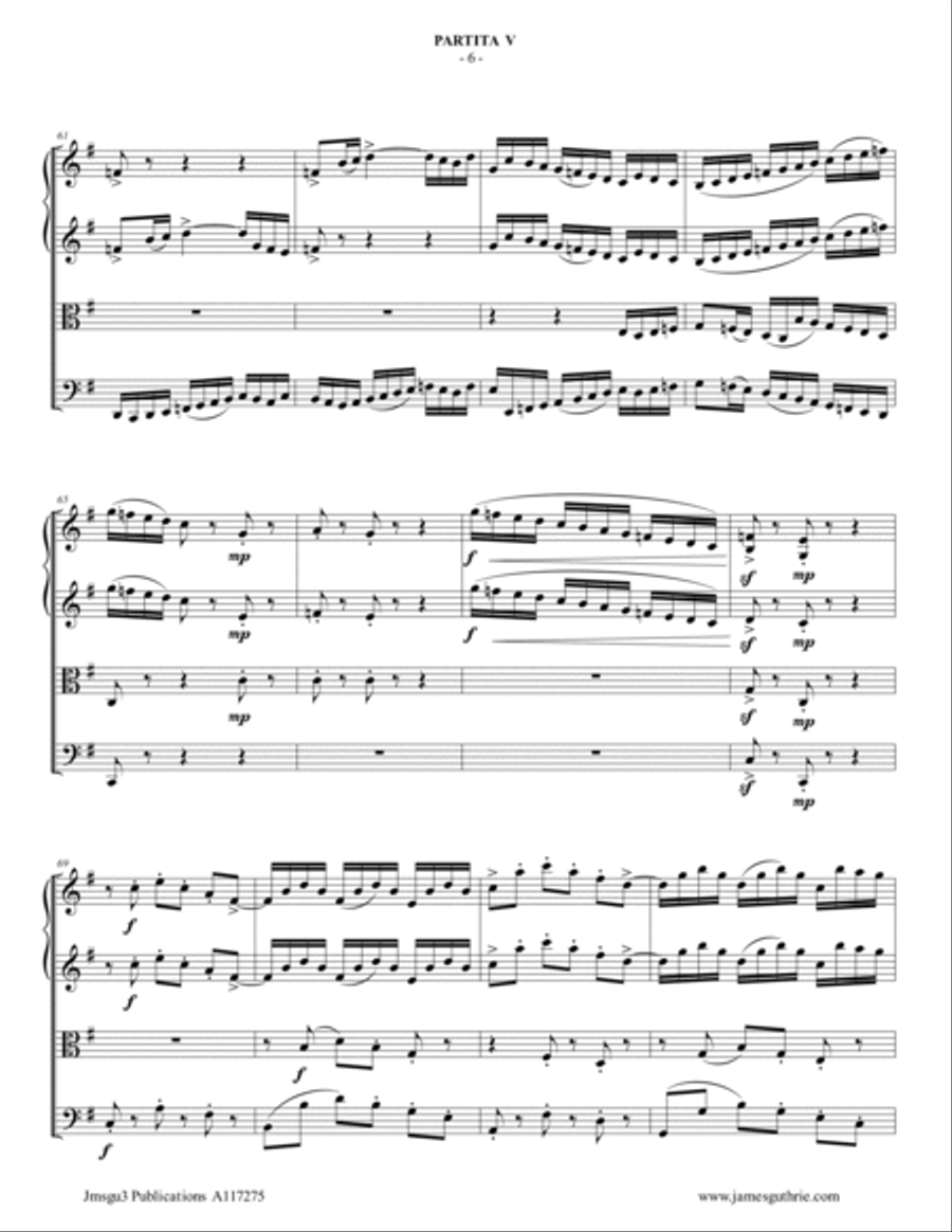 BACH: Partita No. 5 BWV 829 for String Quartet String Quartet scores gallery preview page 6