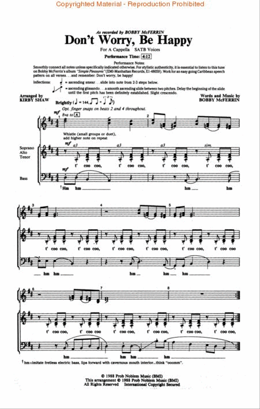 Don't Worry, Be Happy Don't Worry, Be Happy 4-Part scores gallery preview page 2