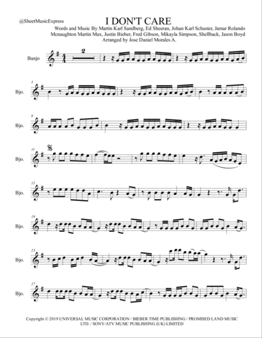 I Don't Care I Don't Care Banjo scores gallery preview page 1