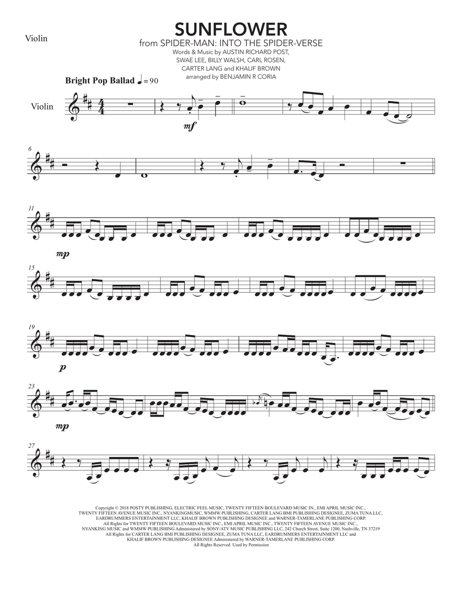 Sunflower Violin Solo scores gallery preview page 1