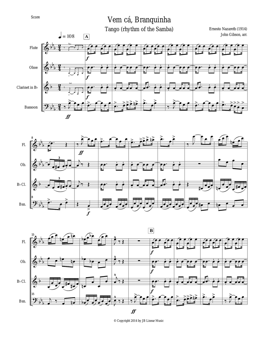 Woodwind quartet - Tango by Ernesto Nazareth Woodwind Quartet scores gallery preview page 1