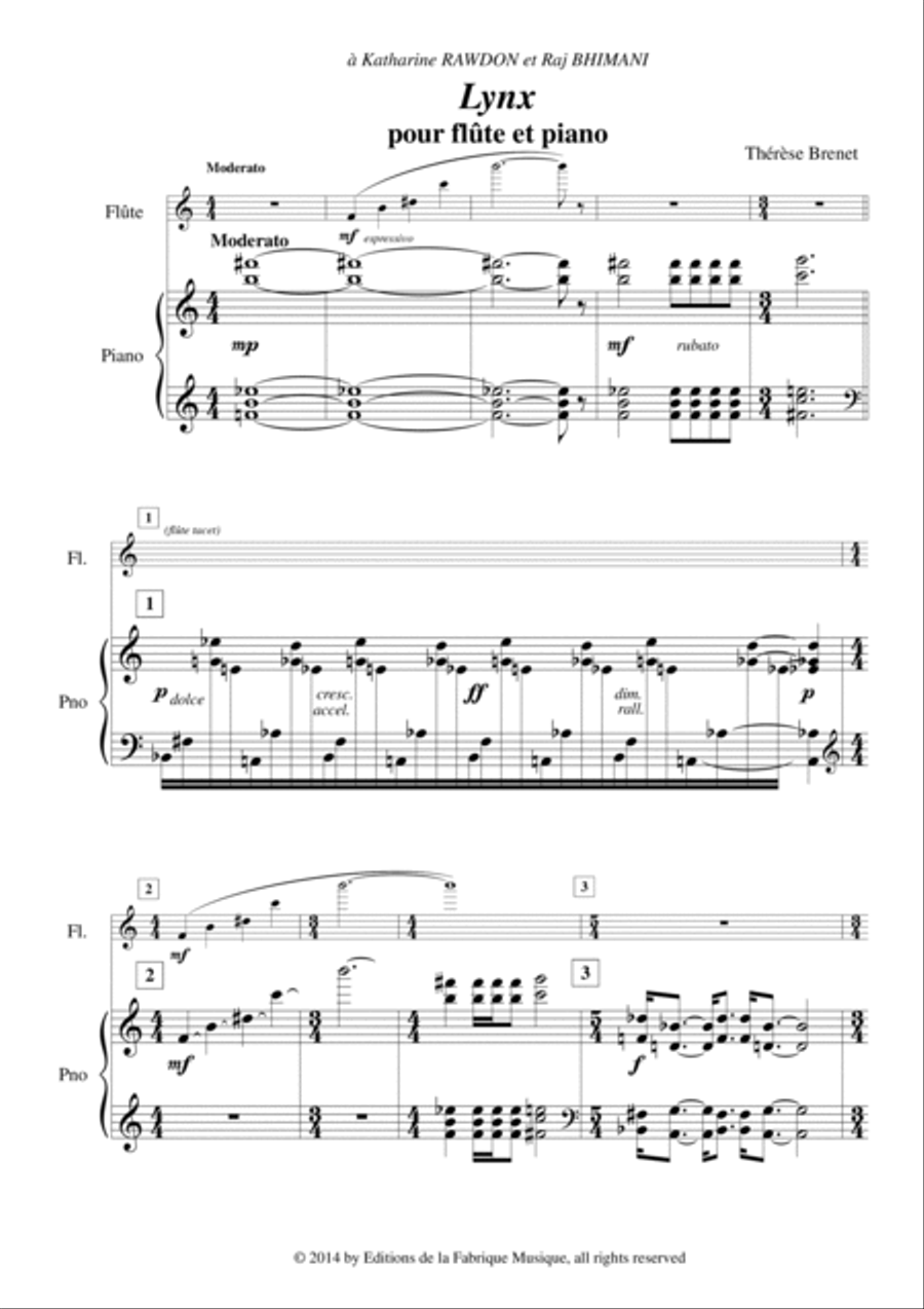 Therese Brenet : Lynx for flute and piano Flute Solo scores gallery preview page 2