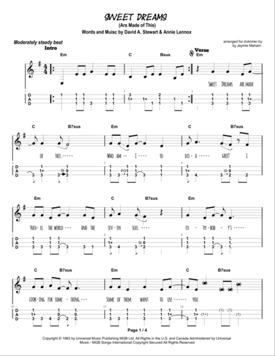 Sweet Dreams (are Made Of This) Dulcimer scores gallery preview page 2