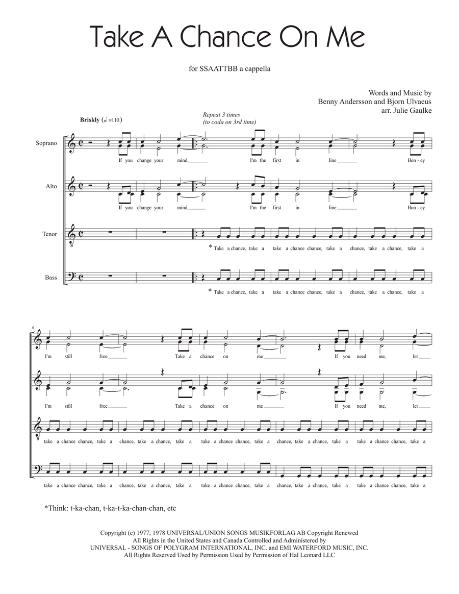 Take A Chance On Me 4-Part scores gallery preview page 1