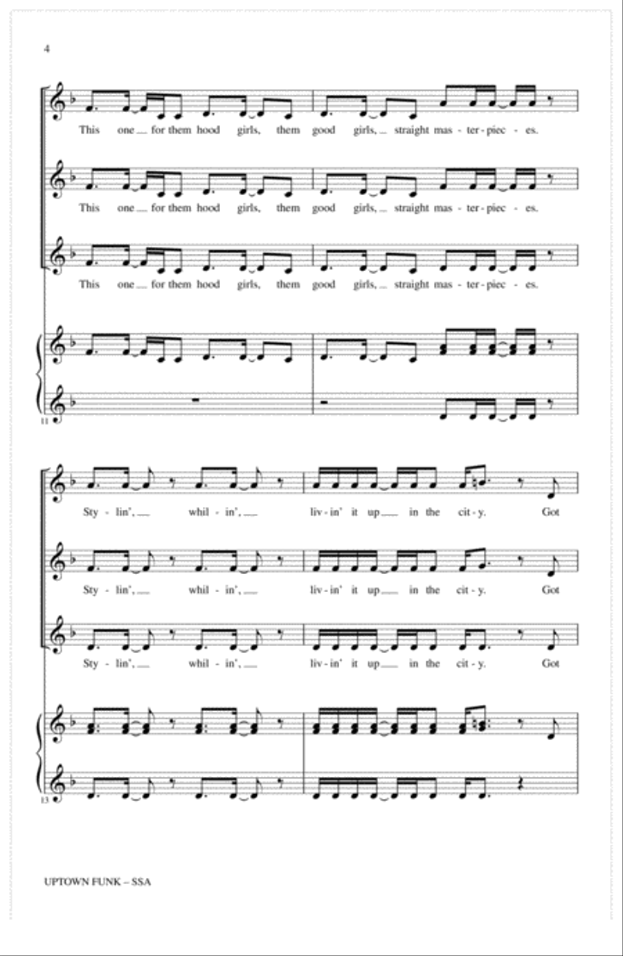 Uptown Funk (feat. Bruno Mars) (arr. Deke Sharon) SSA scores gallery preview page 3