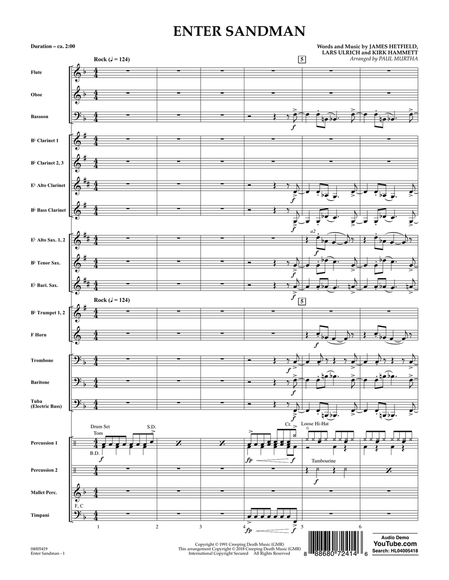 Enter Sandman - Conductor Score (Full Score) Concert Band scores gallery preview page 1