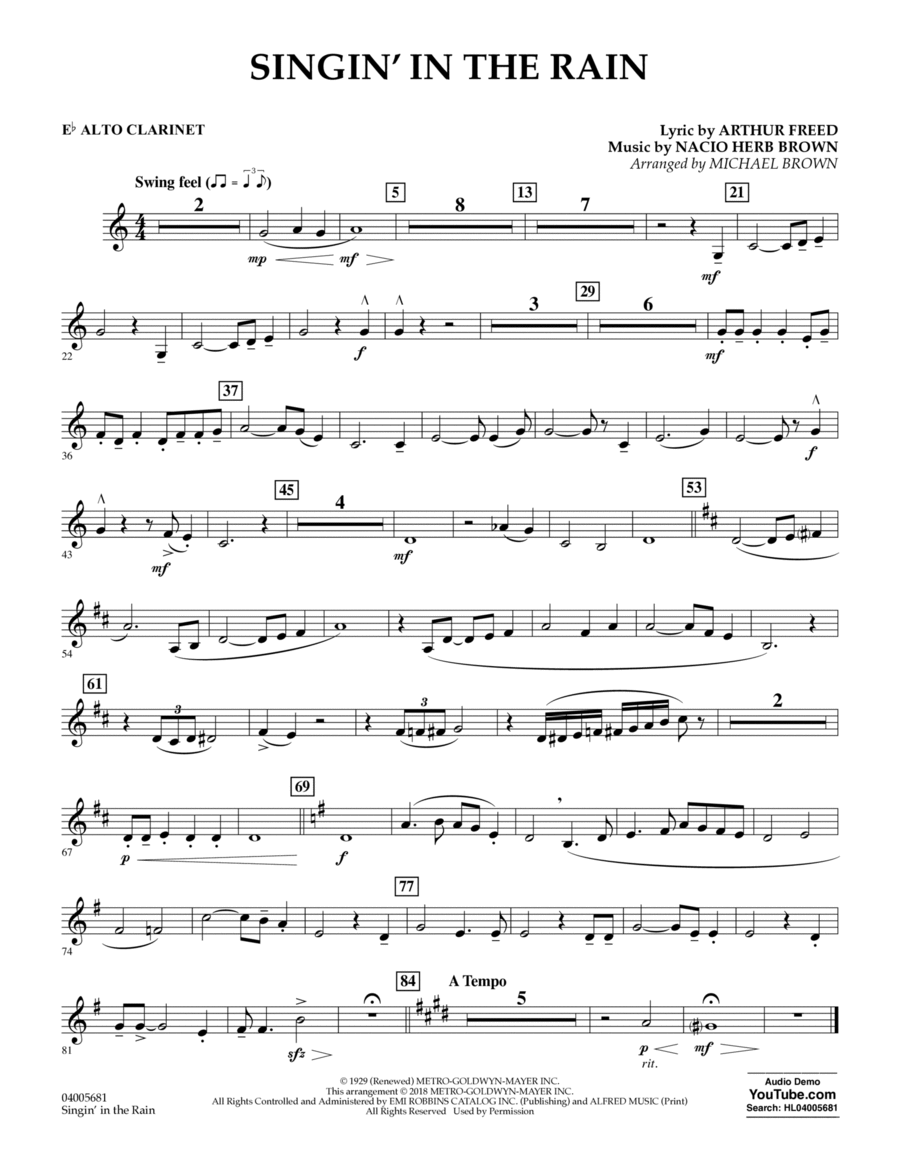 Singin' in the Rain (arr. Michael Brown) - Eb Alto Clarinet Clarinet scores gallery preview page 1