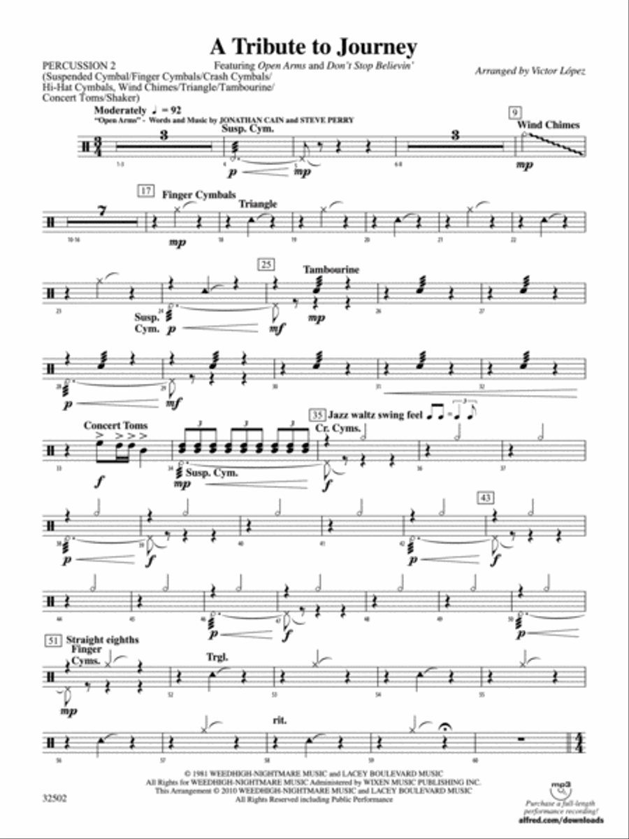 A Tribute to Journey: 2nd Percussion Concert Band scores gallery preview page 1
