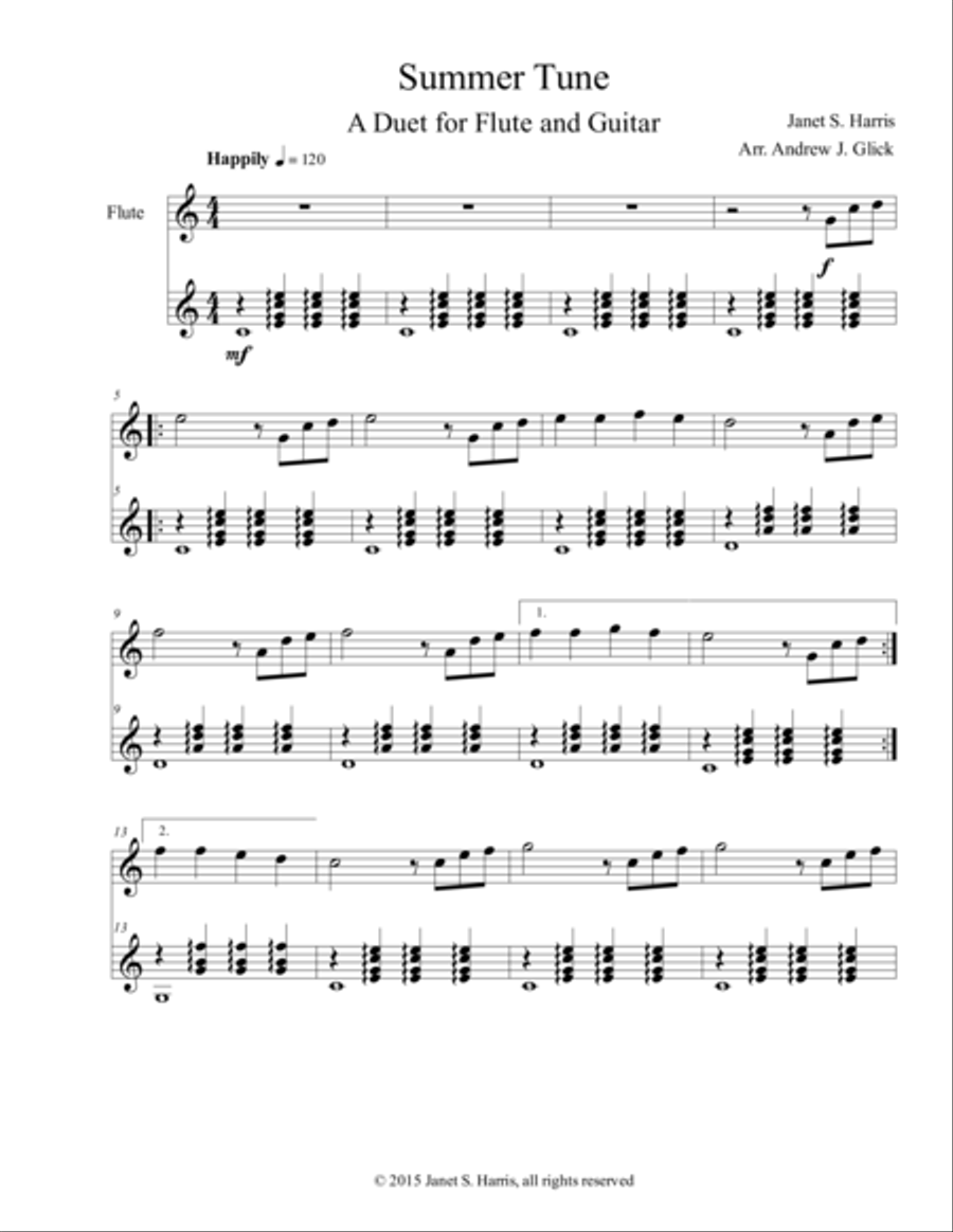 Summer Tune (Guitar and Flute Duet) Flute scores gallery preview page 1