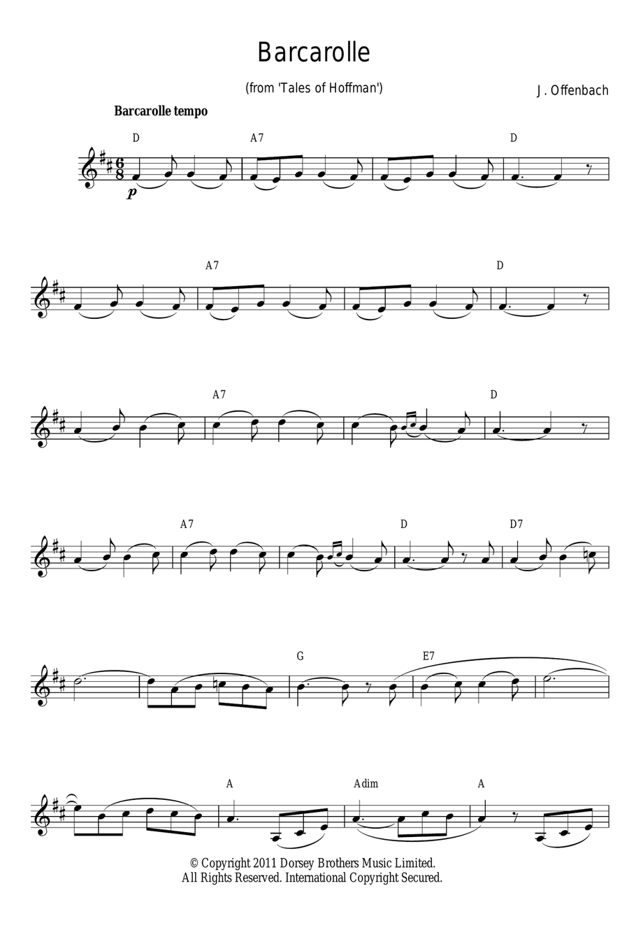 Barcarolle (from The Tales Of Hoffmann) Flute Solo scores gallery preview page 1
