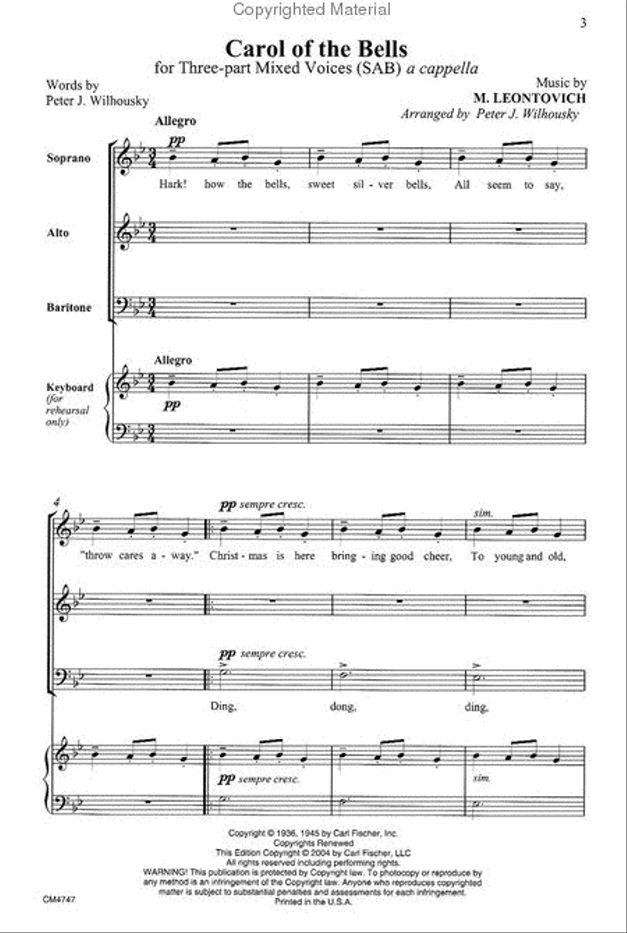 Carol of the Bells 3-Part scores gallery preview page 2