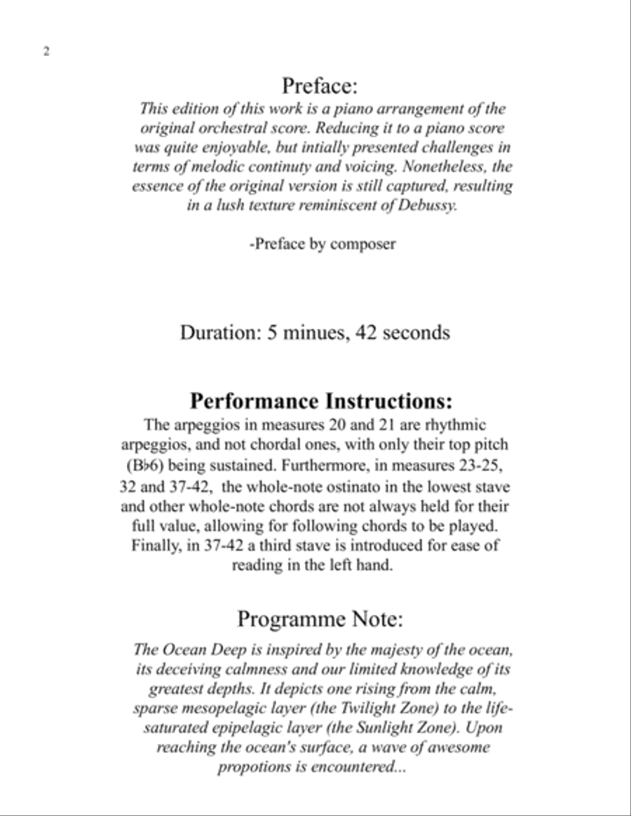The Ocean Deep, Piano Version Piano Solo scores gallery preview page 2