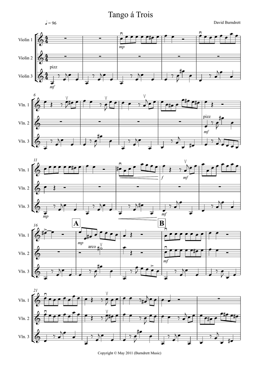 Tango á Trois for Violin Trio Violin Solo scores gallery preview page 1